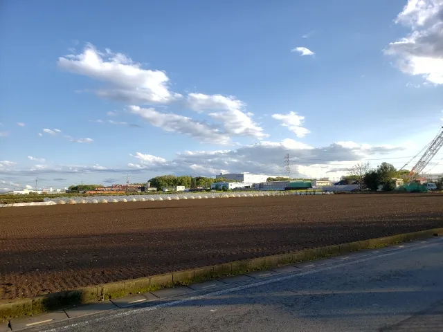 三芳町の田園風景。耕された畑が広がる郊外の農地